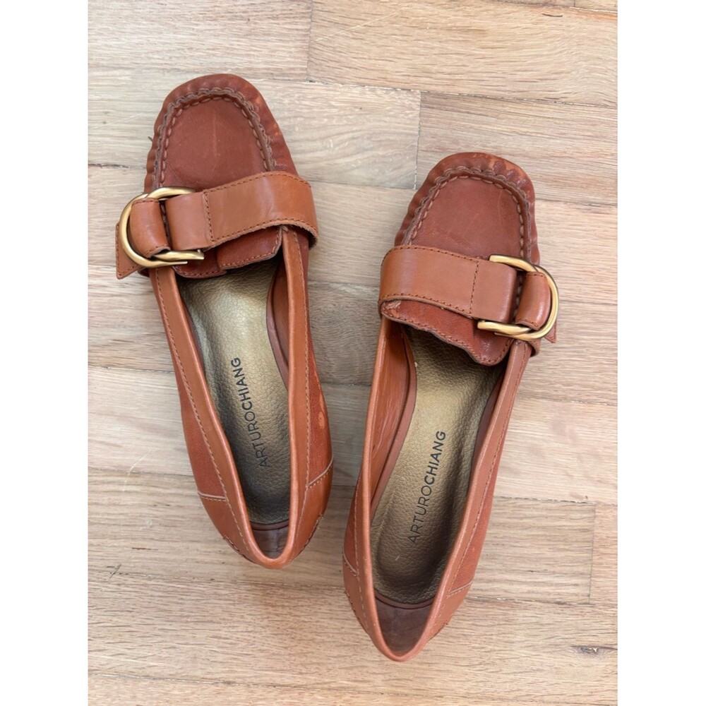 6.5 Slip On Leather Upper Loafers Moccasins Brown Cognac Arturo Chiang